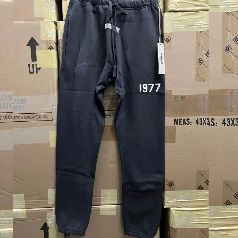 

LEE FOG High Quality Fleece Essentials Sweatpants 1977 Print Trousers Oversized Drawstring Pants for Men Women