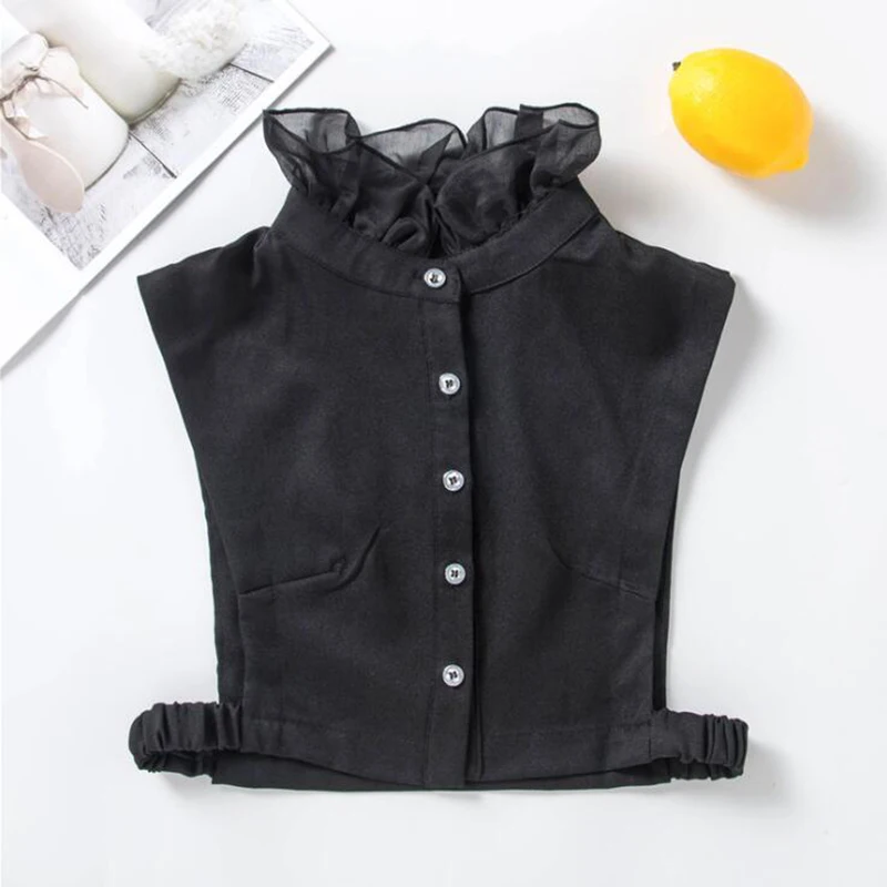 

Women Sweet Layer Agaric Ruffles Stand False Fake Collar Button Down Half-Shirt