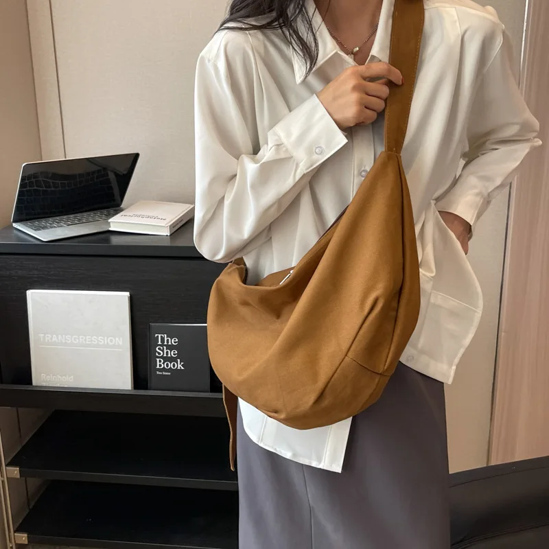 

New Women's Canvas Fashion Trend One Shoulder Crossbody Bag Solid Color Premium Women's Bag