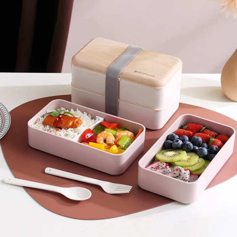 

Lunch Box Food Container 1200ml with Cutlery 2 Floors Lunch Box Food Grade PP Included Lunch Box with Divider Microwave Heating