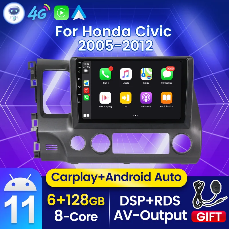 

4G WiFi Android 11 Car Stereo for Honda Civic 8 2005 - 2012 Radio Multimedia Video Player Navigation GPS 2 Din Auto Audio DVD FM