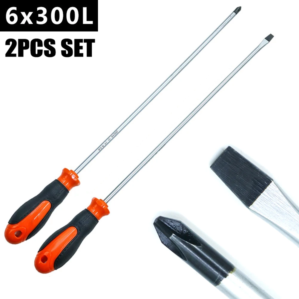 2PCS Multipurpose Magnetic Screwdriver 12 Inch Extra Long Cross Slotted Screwdriver Electrician Manual Repair Hand Tools