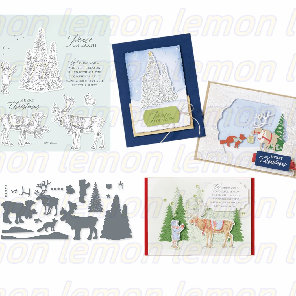 

New Christmas Elk Tinsel Metal Cutting Die Set and Wreath Clear Stamps DIY Holiday Paper Greeting Cards 2022