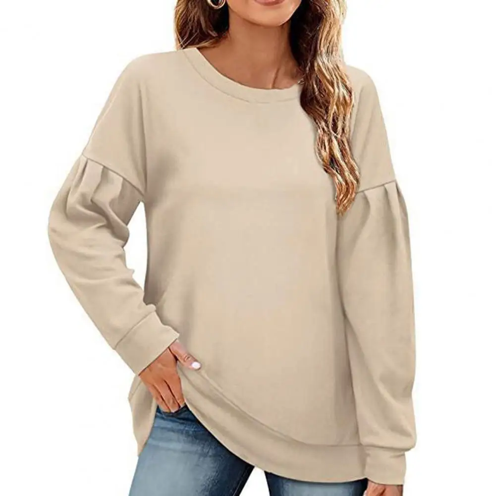 

O-Neck Fall Women Blouse Long Sleeves Loose Fit Spring Autumn Casual Solid Color Sweatshirt T-shirt Pullover Top Streetwear