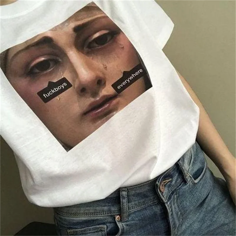 

Fuckboys Everywhere Tee Clothes Short Sleeve T-shirts Gothic Women's Clothing Vintage White T-shirt Goth Blouses 90s Tops
