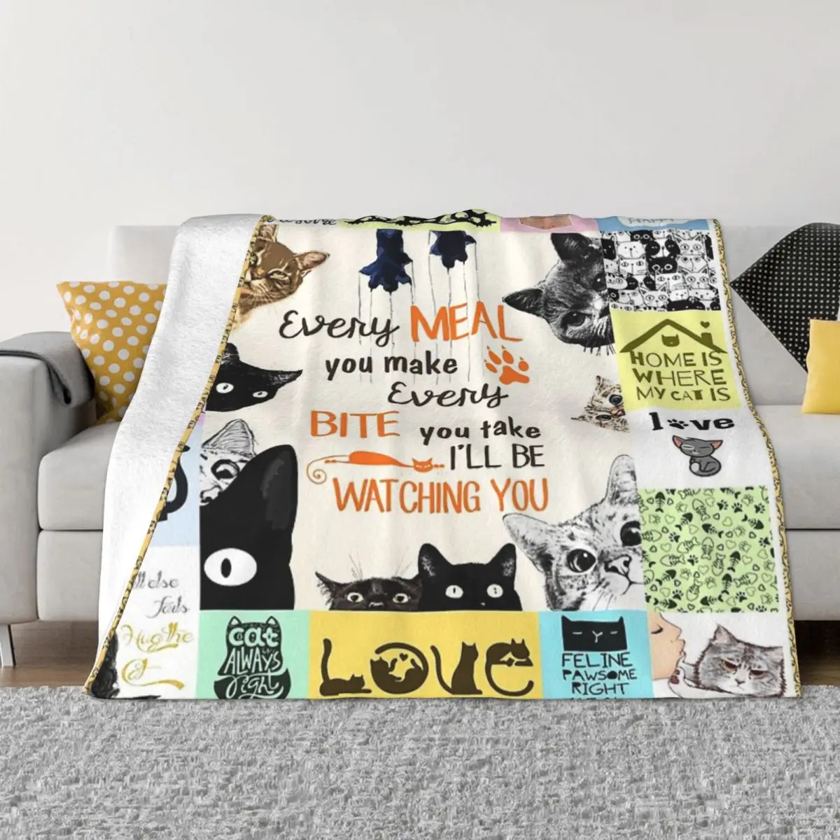 

Love Cat Throw Blanket Flannel Fleece Soft Adult Bed Cover Winter Warm Stitch Fluffy Bed Linen Bedspread for Sofa Bedroom