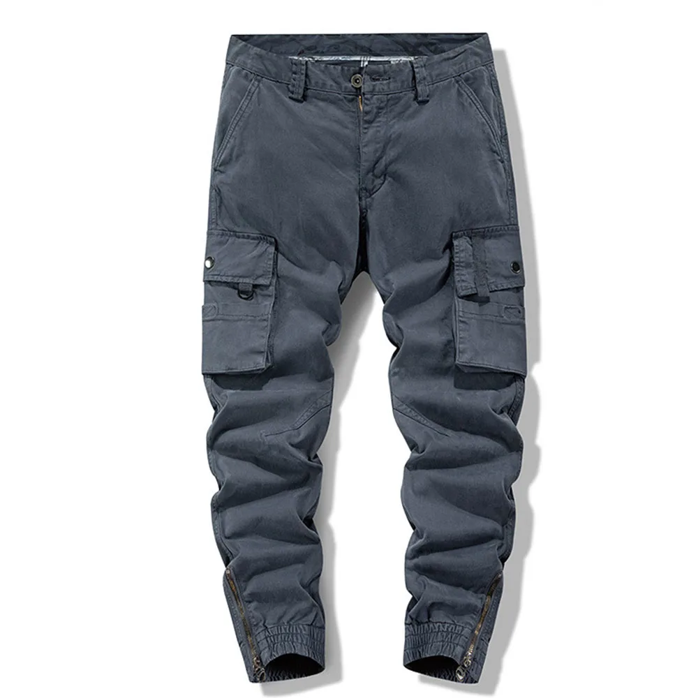 2022 Men's Loose Workwear Cool Harem Pants Casual Legging Pants Versatile Zipper Pants Men's Straight Multi-pocket Sports Pants