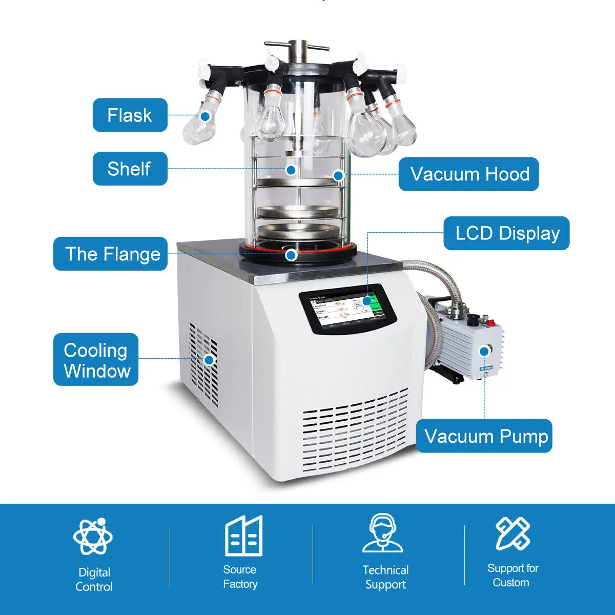 ZOIBKD Laboratory Supply 10N-60D Freeze Dryer Up To -60℃ Ordinary Multi-Manifold Vacuum Sublimation 0.092㎡