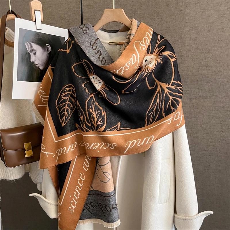 

2023 Design Neckerchief Pashmina Head Scarves Wrap Winter Warm Cashmere Shawl Fashion Scarf Women Femal Poncho Echarpe Bandana