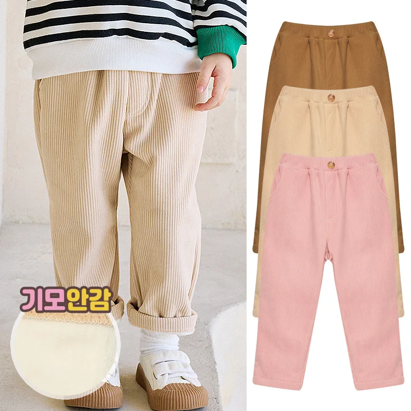 

BEBEZOO Baby Pants Solid Corduroy Trousers Boy and Girl Clothes Casual Plush Pants Winter for 3-8 Years Kids
