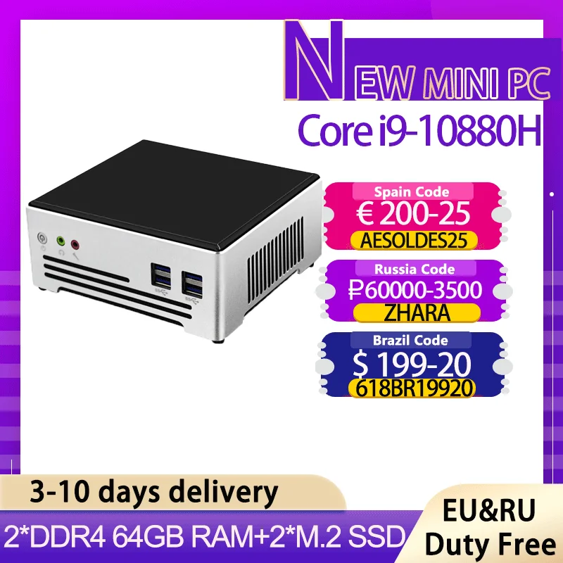 

Мини-ПК 10-го поколения Intel Core i9 10880H i7 10750H 2 * Lan 2 * DDR4 64 Гб 2 * M.2 NVMe SSD настольный компьютер Nuc ПК Windows 10 Linux