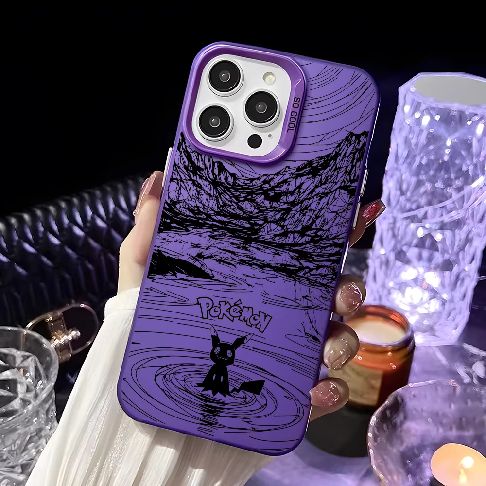 Чехол для телефона Umbreon Mewtwo Line Drawing iPhone 16 15 14 13 12 11 Pro Max черный фиолетовый матовый