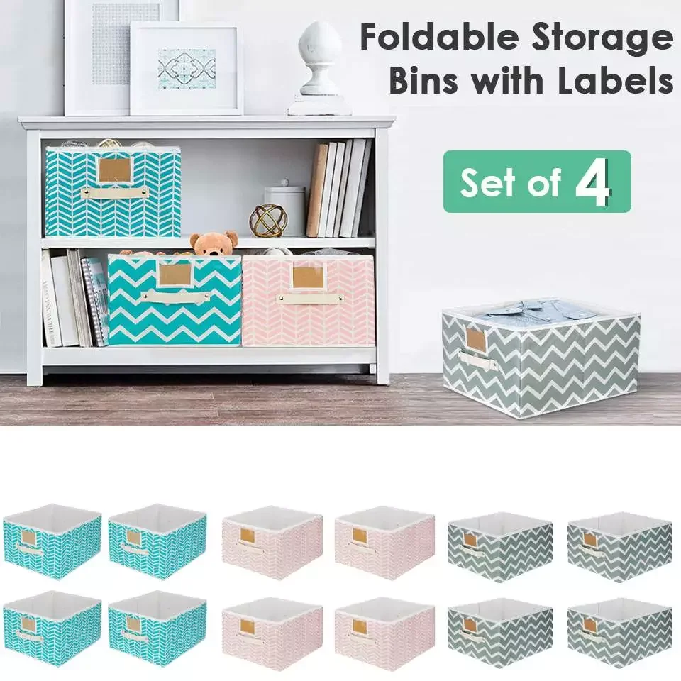

4Pcs Cube Fabric Storage Basket Clothes Folding Storage Box For Nursery Underwear Toy Organizer Laundry Basket With Handle