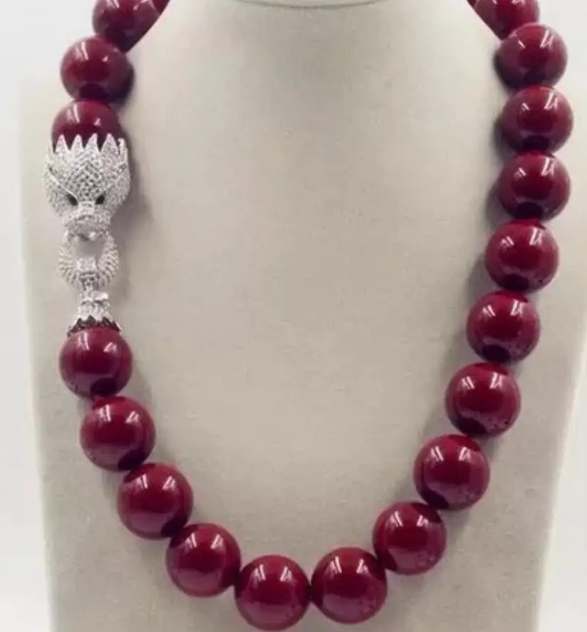 

Beautiful NEW Huge 14mm Genuine Red Shell Pearl Necklace 18inch AAA Crystal Clasp