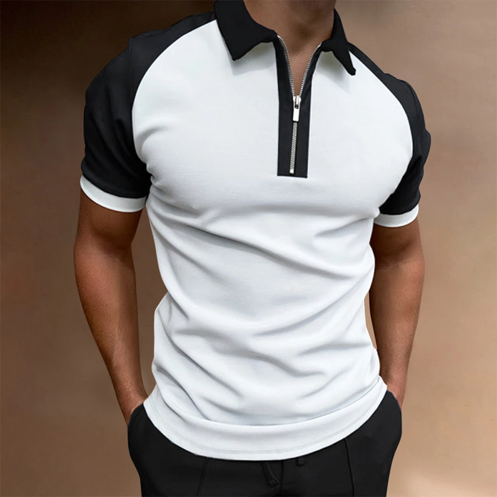 

Mens Short Sleeve Polo Shirts Summer Casual Slim Fit Zip Pullover Tee Tops European And Americ Fashion T-shirt Tracksuit A50