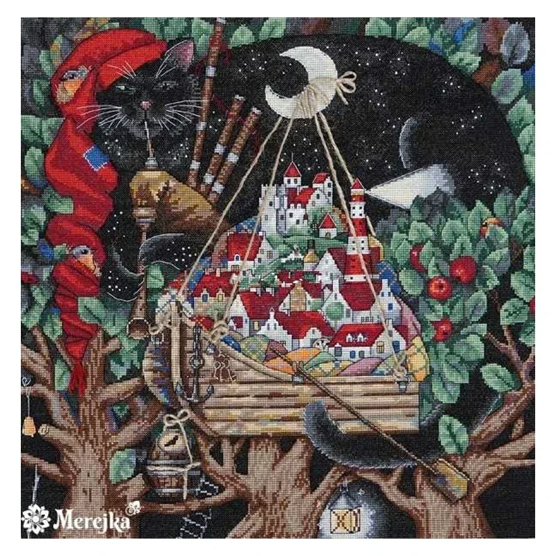 Amishop Прекрасный комплект для вышивки крестом высшего качества Old Melody Sleeping Cat City