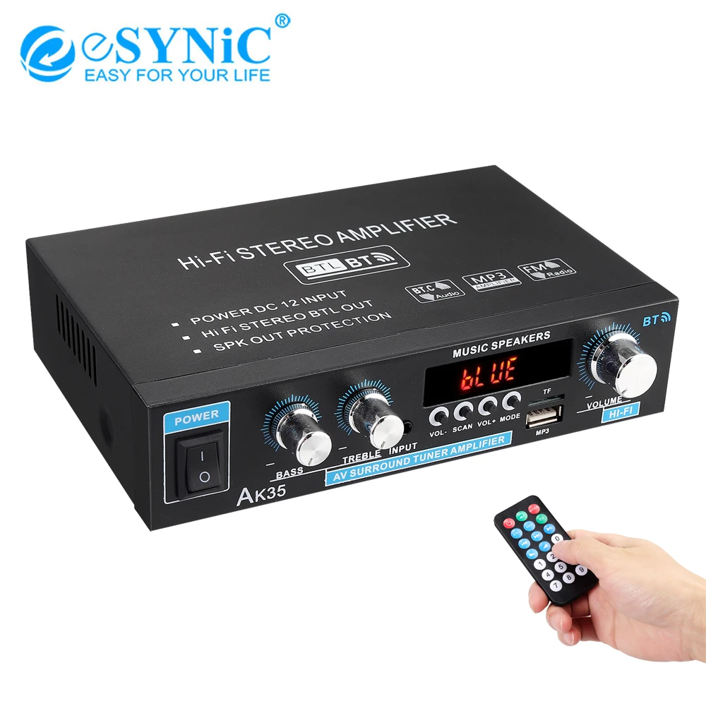 

eSYNiC AK-35 Mini HiFi Digital Amplifier 30W+30W Portable 2 Channel Bluetooth-Compatible 5.0 Sound Amp Speaker with FM Radio