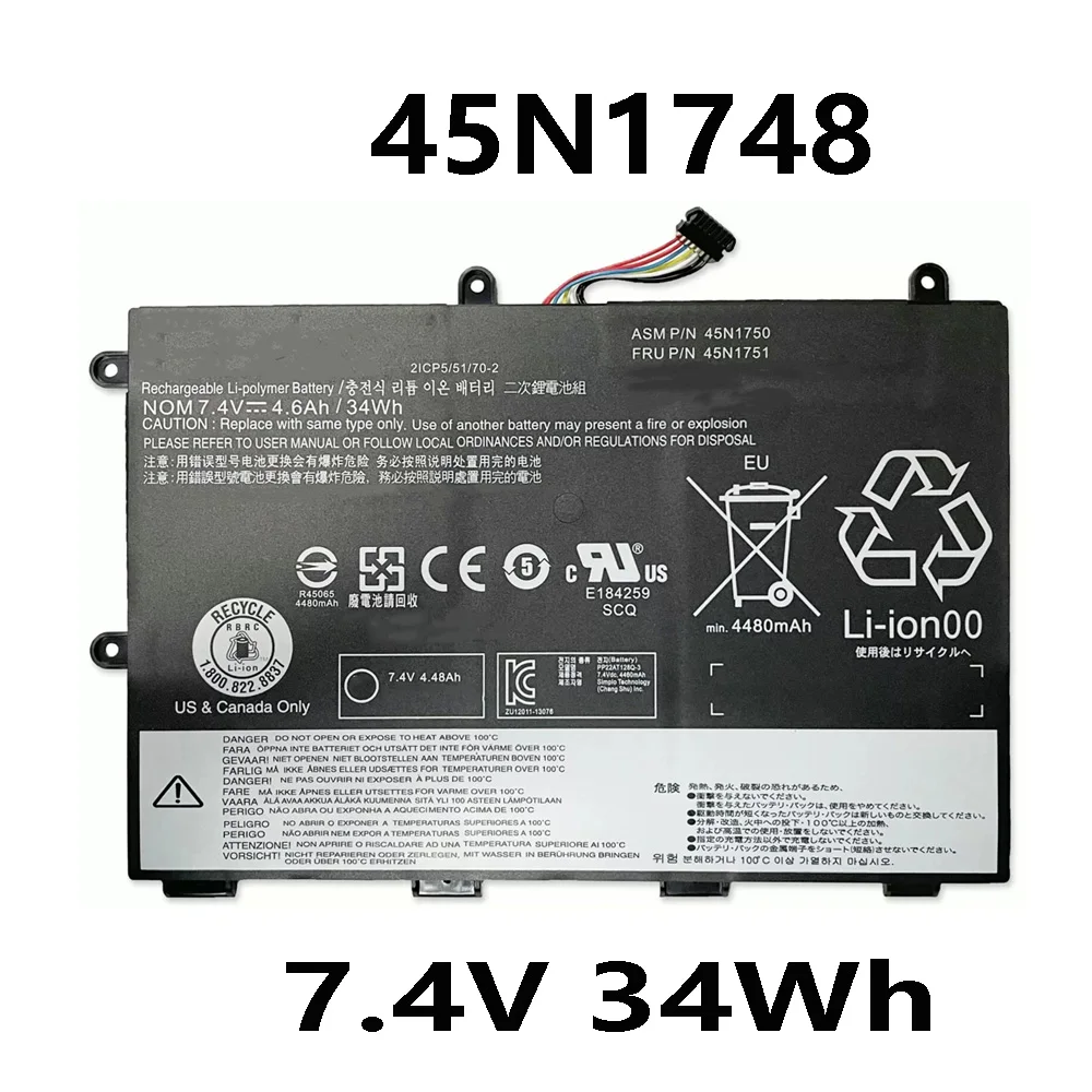 Аккумулятор для ноутбука Lenovo ThinkPad Yoga 11e 45N1750 45N1751 series 45N1748 45N1749 7 4 V 34Wh