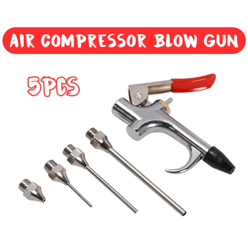 5Pcs/set Air Compressor Blow Gun Metal Tool Air Inlet Kit Spray Blower Inflatable Nozzle Pneumatic Tool Dust Cleaning Tool Kit