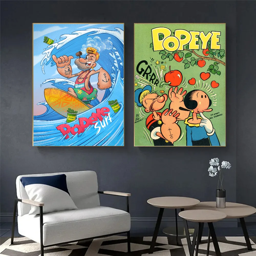 Cute Cartoon P-Popeye Classic Vintage Posters Waterproof Paper Sticker Coffee House Bar Home Decor
