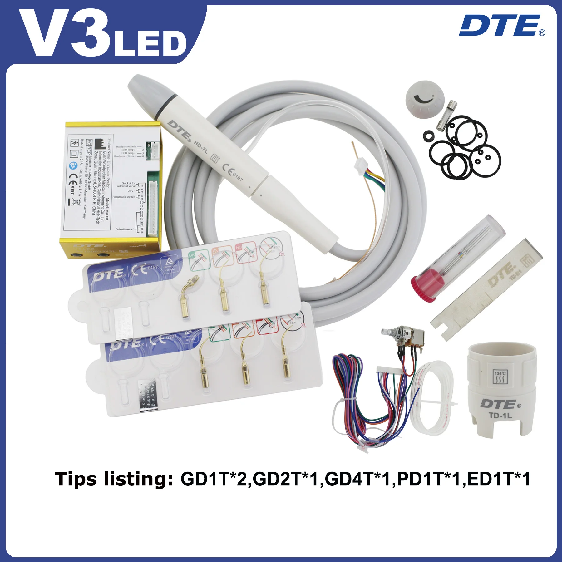 Фото Стоматологический ультразвуковой скалер Woodpecker DTE DTE V2-LED Ручка скалера HD-7L подходит для NSK SATELEC ACTEON №3