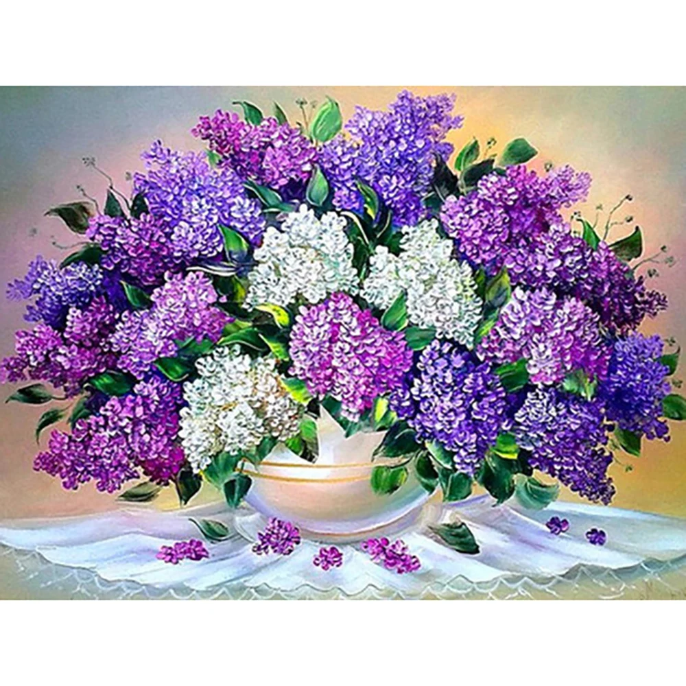 

5D diamond painting purple flowers potted animals diamond embroidery mosaic picture round diamond kit DIY home decoration