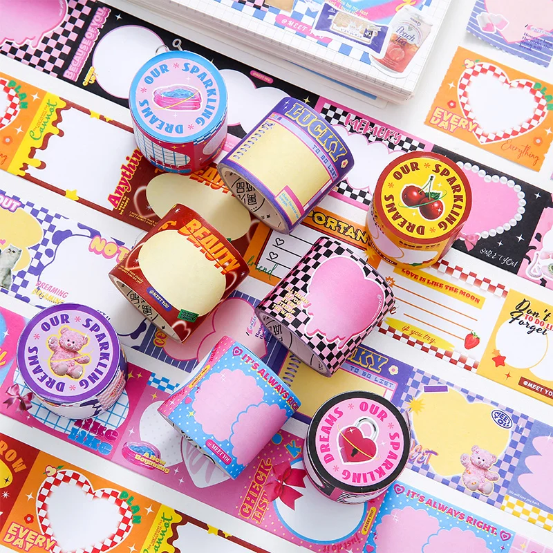 

Cute Retro Sticky Note Tape Decoration Scrapbook Diary DIY Journal Memo Pad Masking Tapes Kawaii Stationery School Supplies