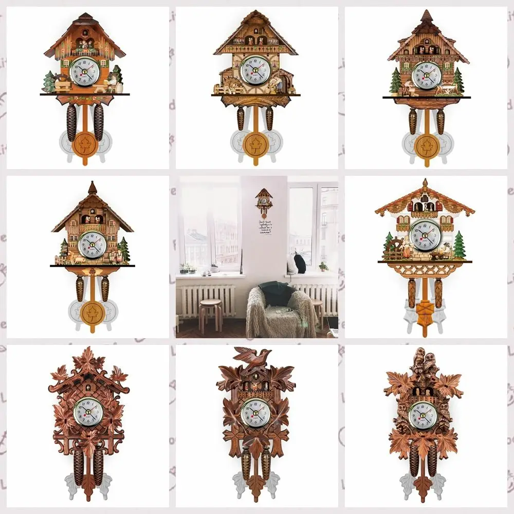 Vintage Forest Tower Cuckoo Wall Clock Realistic Pattern 3d Chiming Decorative Room