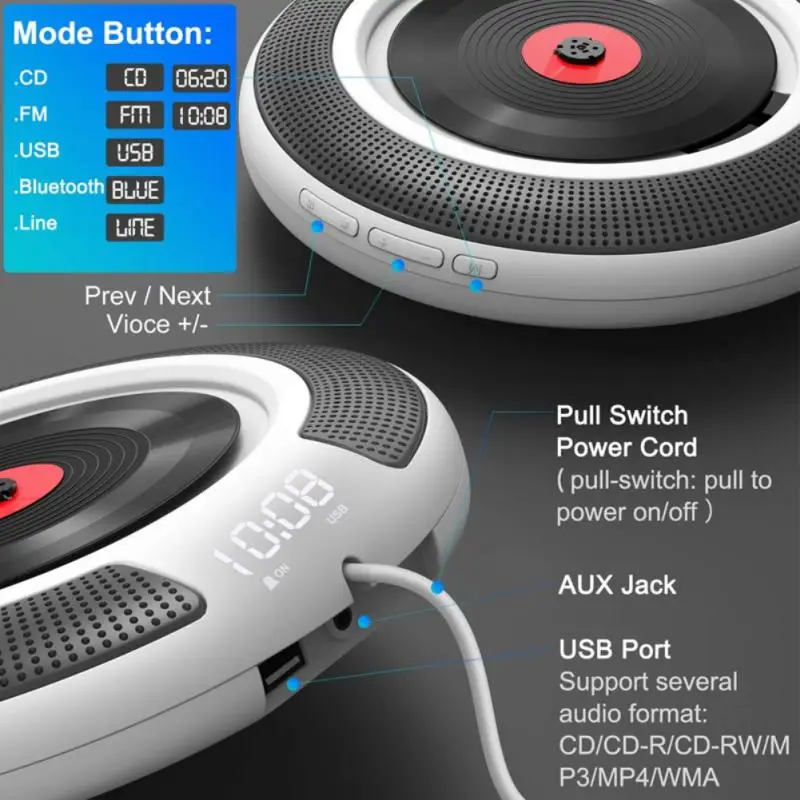 

Disc Player Rated Impedance 4 Ohms With Remote Control Headphone Jack Portable Usb Wall-mounted Compatible Fm Radio
