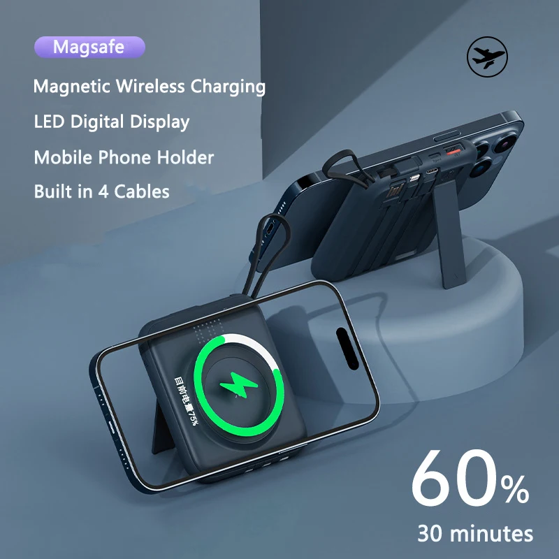 

Magsafe Wireless Charger Power Bank 10000mAh Magnetic Ring For iPhone 14 13 12 X Huawei Xiaomi Samsung Mini Powerbank with Cable