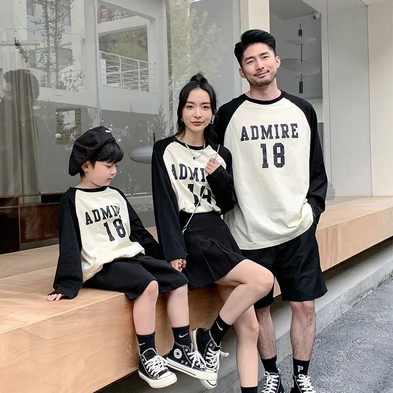 

2023 Matching Clothes Tees with Family Children and Parents Printed Coodinated T-shirt Look Kids Simple Shirt Tops for Spring
