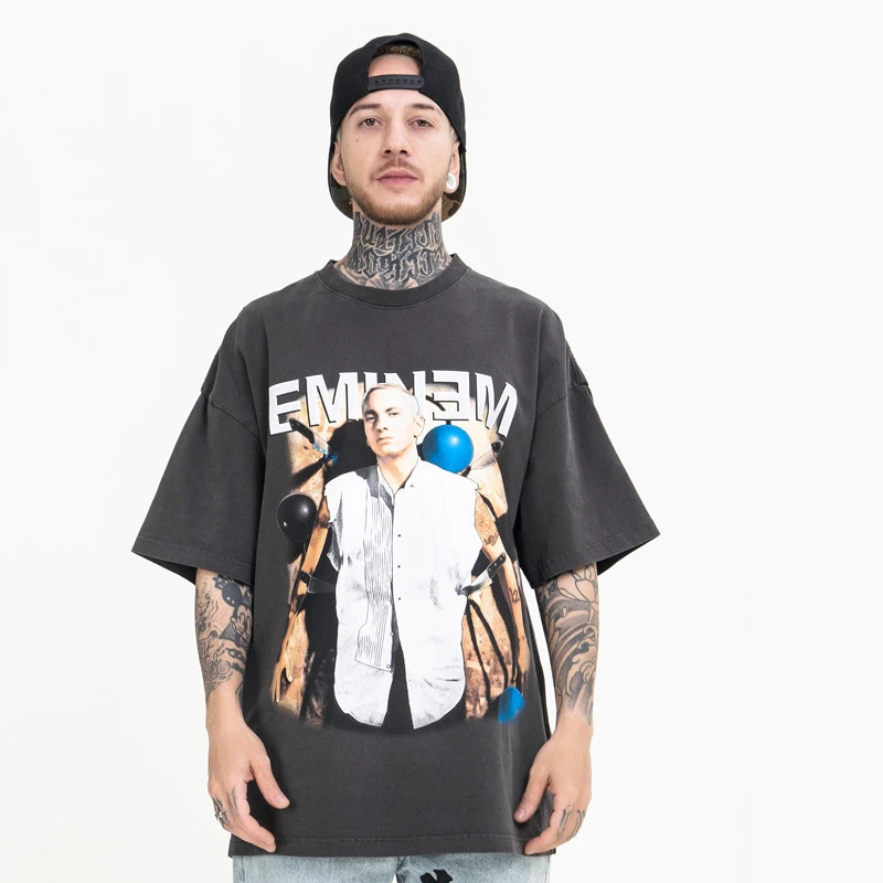 

2022 New Fashion Spring Summer Tops T-shirt For Men EMINEM Print Hiohop Oversize T-shirt For Men Vintage High Street Clothing