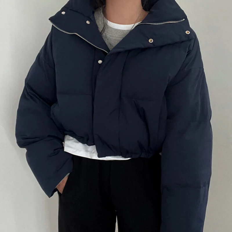 Clothland Women Fashion Short Style Padded Jacket Long Sleeve Pockets Basic Thick Coat Winter Casual Tops Mujer CA503