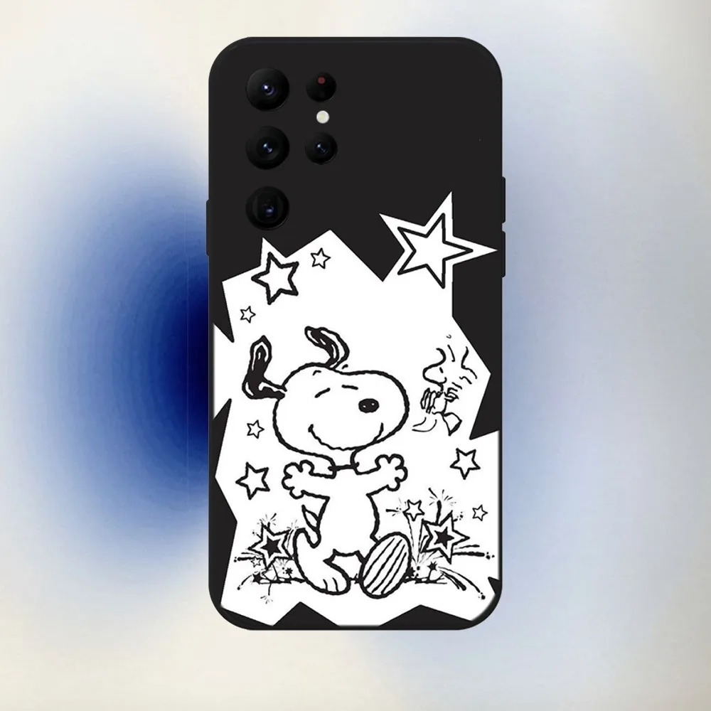 Чехол для телефона с рисунком собаки S-SnoopyS-S Samsung S24 23 22 30 21 10 9 Ultra Plus Lite FE 5G черный
