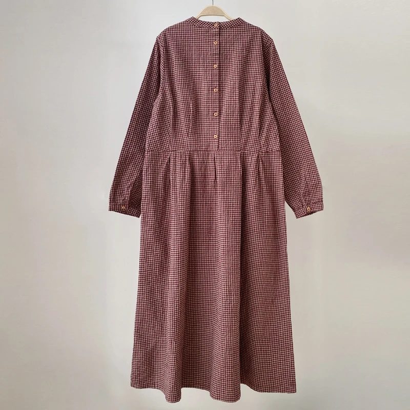 Женское винтажное платье в клетку Johnature простое из хлопка и льна японском стиле с