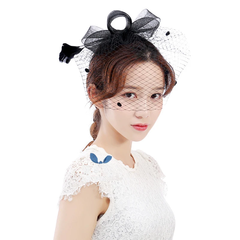 

Mesh Wedding Hair Accessories Bride Mask Wedding Accessories With Clip Feather Net Bow Bridal Hair Ornament Headwear