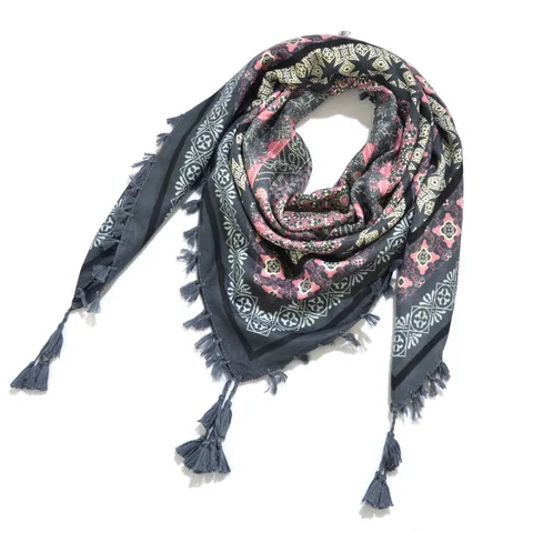 Богемный шарф, женская зимняя накидка, шаль, ретро цветочный женский шарф с кисточкой, большой квадратный шарф, хлопковый платок из фуляра