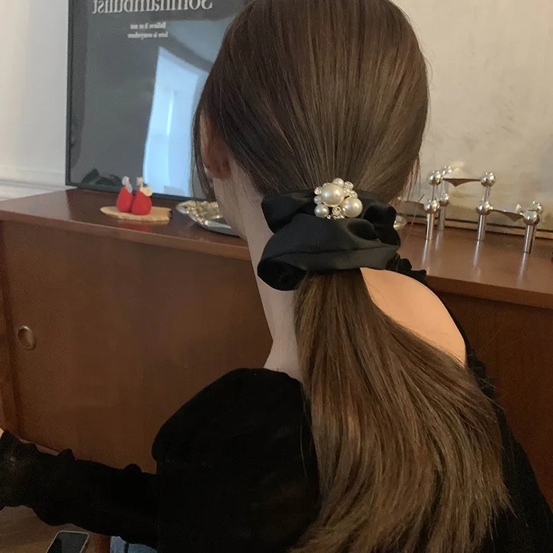

Pearl Satin Advanced Hair Ring Headdress High Elastic Hair Accessories Tying up the Hair Back Head Updo Hair Rope South Korea