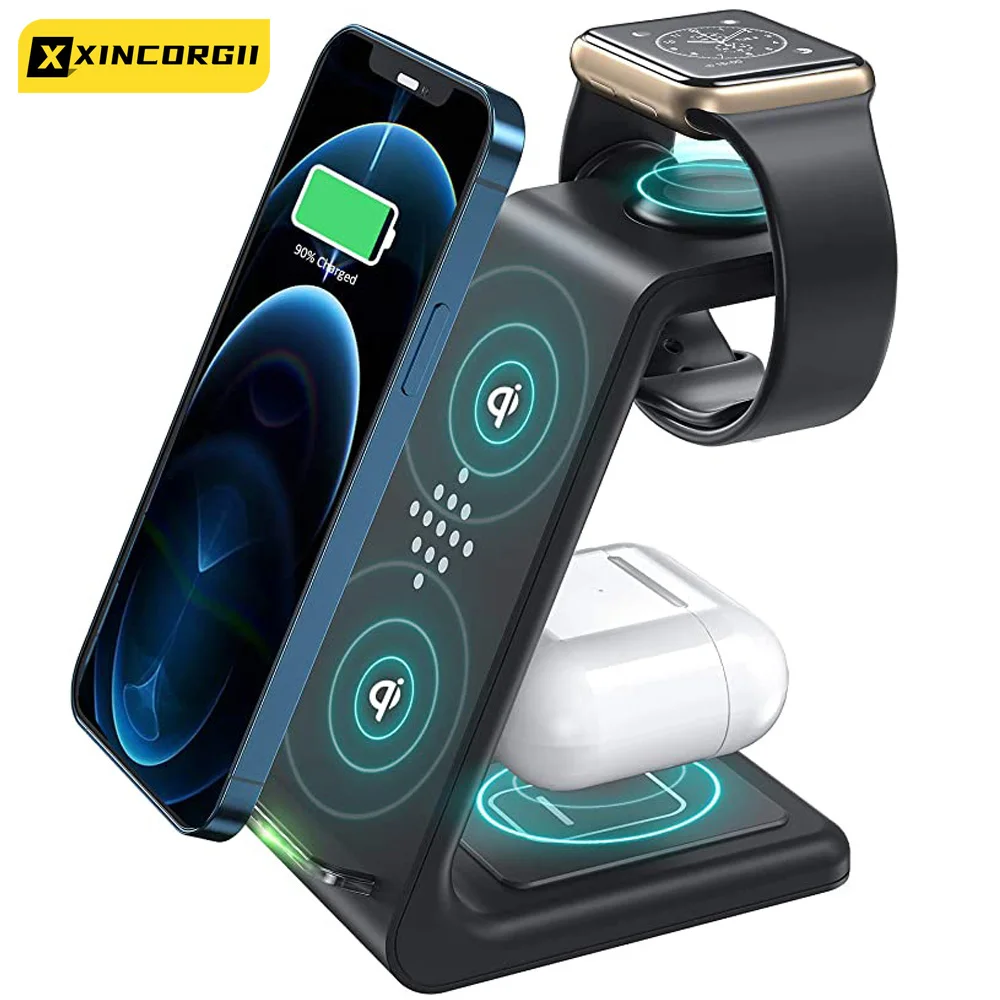 3 in 1 wireless charger station 15w fast apple wireless charging stand dock for iphone 1312118 pro max airpods iwatch samsung free global shipping