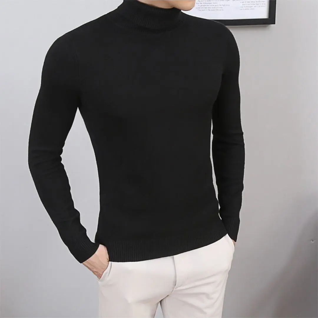 

Новинка 2022, мужской осенний облегающий вязаный свитер в Корейском стиле, Мужская водолазка, однотонный теплый мужской мягкий джемпер, пулов...