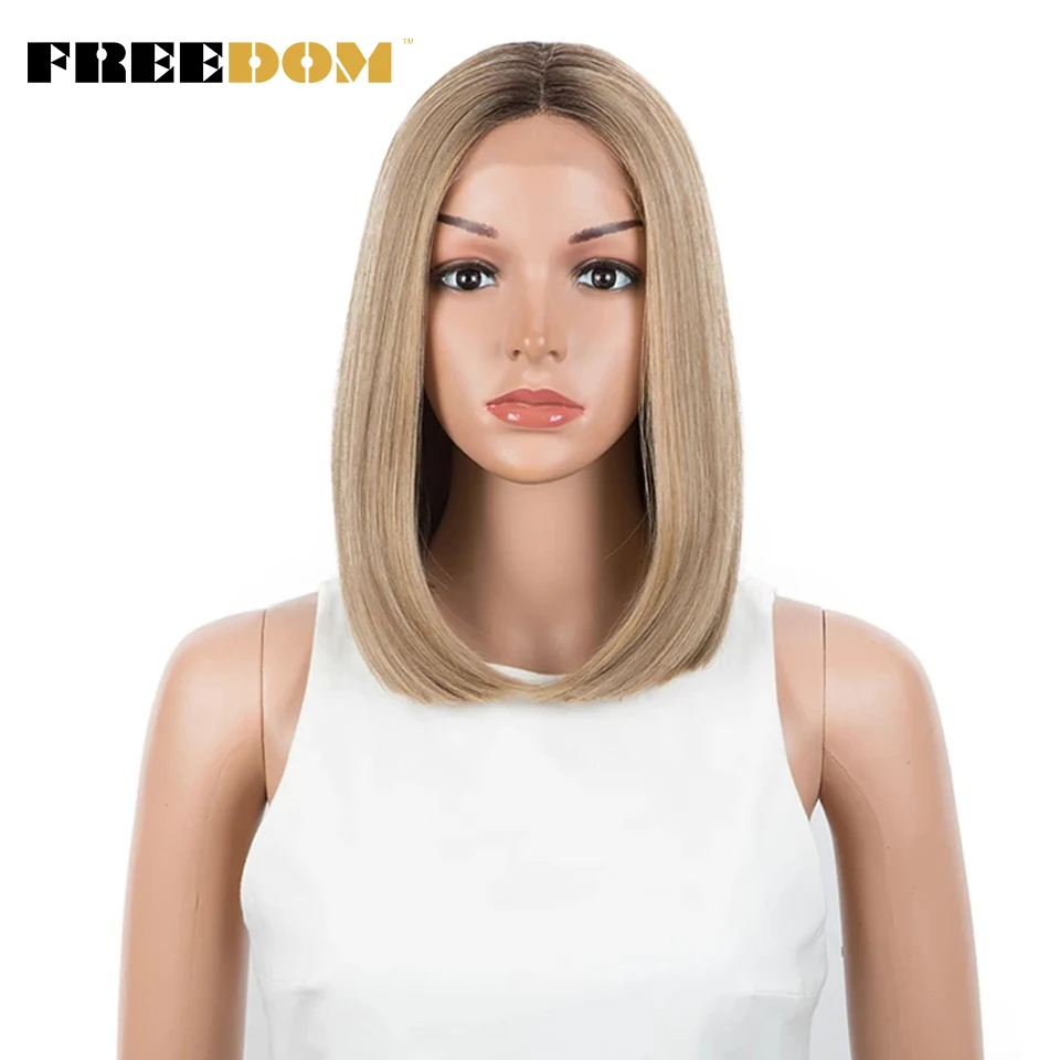 

FREEDOM Synthetic Lace Wigs Straight Short Bob Ombre Blonde Blue Lace Wig Middle Part Lace Wigs For Black Women Cosplay Wigs