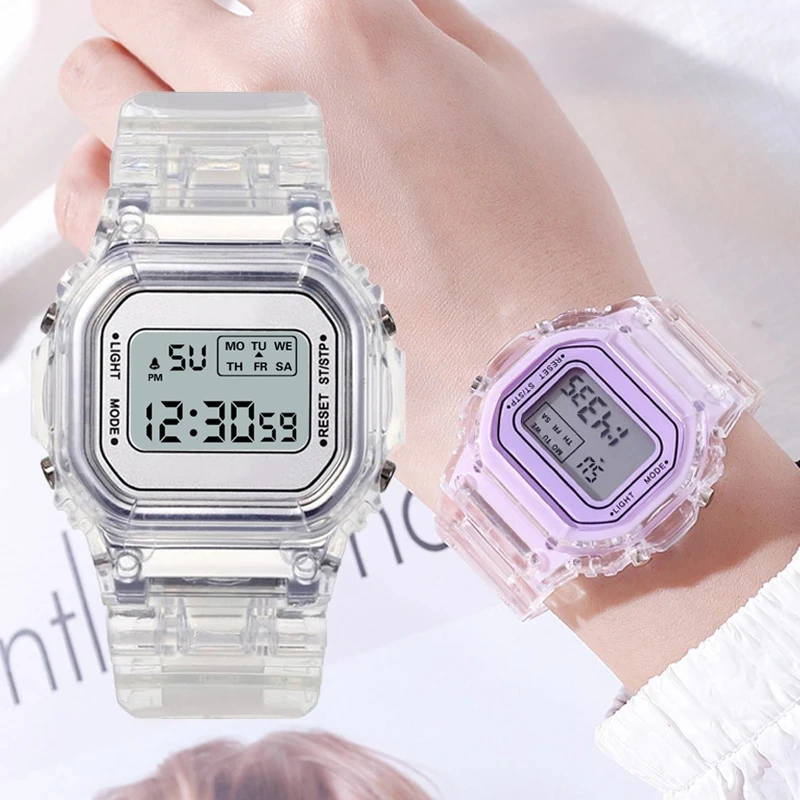 

New Fashion Transparent Luminous Digital Watch Square Women Waterproof Watches Sports Electronic Wrist Watch Reloj Mujer Clock