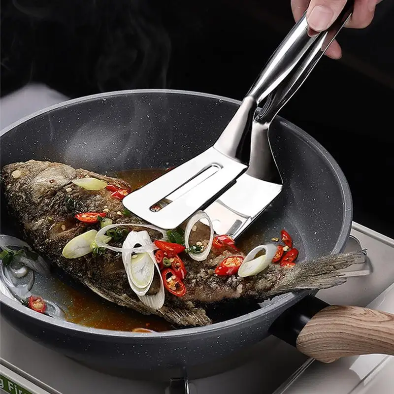 

Multifunctional Frying Shovel Clip Stainless Steel Steak BBQ Tongs Frying Fish Spatula Clip Bread Clip Household Kitchen Tool