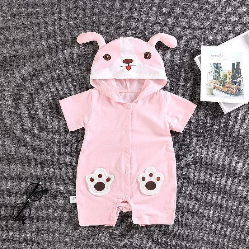

0-1-year-old climbing clothes Infant spring and summer one-piece thin men's and women's baby cartoon short sleeve Khaki clothes