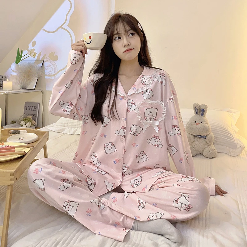 

Новинка милые пижамы Sanrio Mikko с длинными рукавами и брюками Мультяшные милые модные милые домашние игрушки Рождественский подарок для девочек