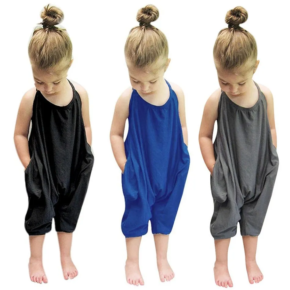 

Sleeveless Harem Jumpsuit Little Girl Summer Solid Color Clothes Cute Pants Girl Personalized Clothes Wholesale Clothing