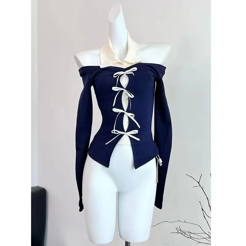 Новинка 2024 женский вязаный топ свитер с открытыми плечами куртка из двух