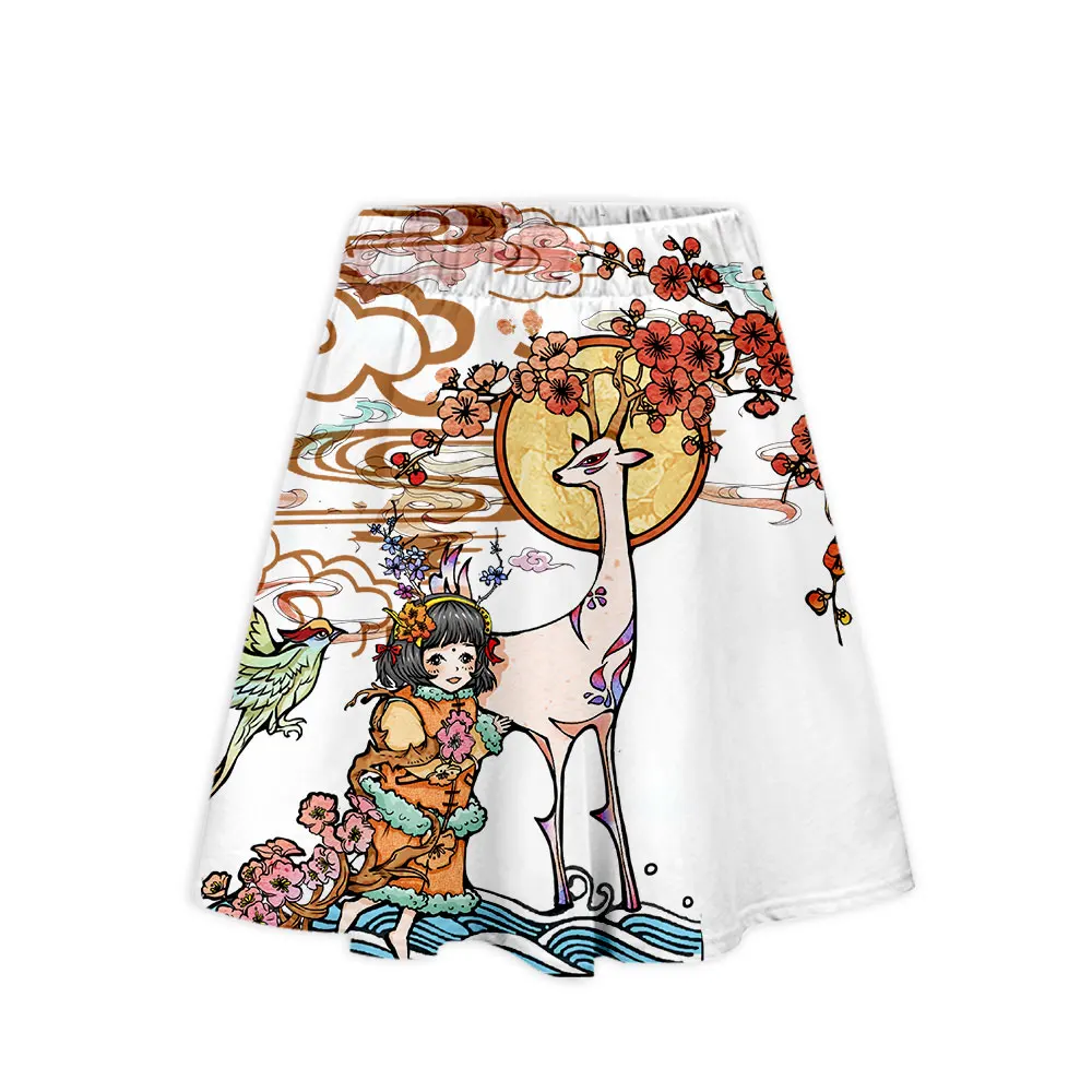 Lianshuo 2022 New Summer Women's Clothing National Tide Illustration Casual Simple Street Knee Length College Short Unif Skirts