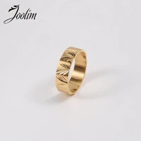 joolim high end gold pvd waterproof grass hand carved pattern rings for women stainless steel jewelry wholesale