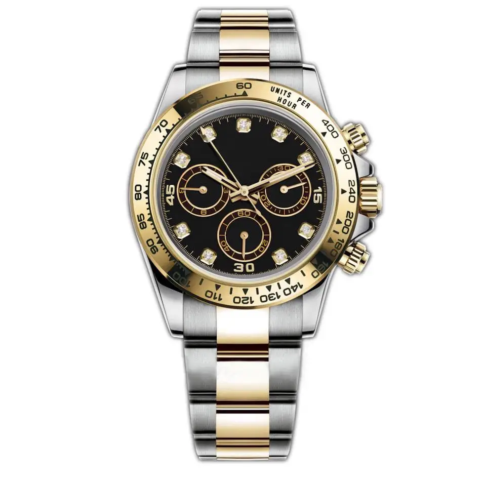 

Men's 904L Stainless Steel Automatic Mechanical High Quality watch 40mm Gold Black DIamonds